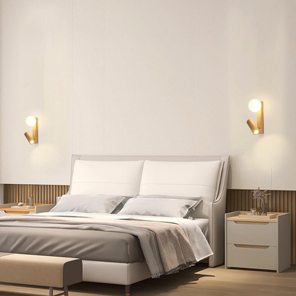 Modern Nordic Solid Wood Wall Sconce Minimalist Globe Acrylic Shade Mount Light with Small Rubber Wood Spotlight Indoor Cozy Ambient Wall Lamp for Living Room Hallway