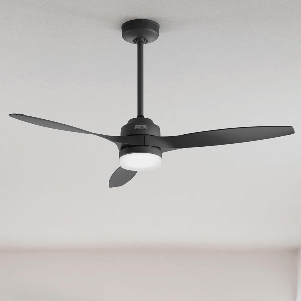 Hunter Fan 52 inch Ceiling Fan with Lights and Remote, Outdoor or Indoor Black Ceiling Fan for Porch, Living Room, Office, Kitchen, Garage (Renewed)
