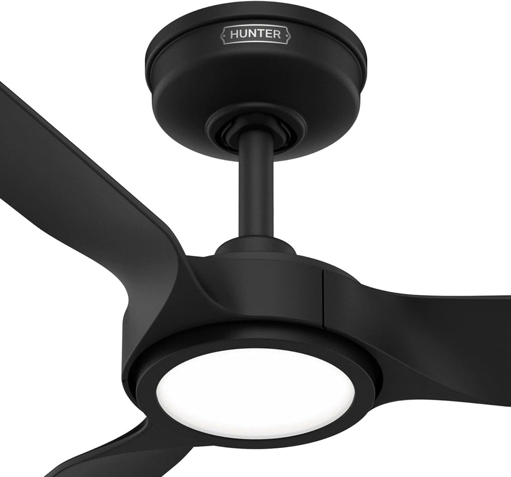 Hunter Fan Outdoor or Indoor Ceiling Fan, 52 in White Ceiling Fan with Light and Remote for Patios, Living Room, Bedroom, Porch, Garage, 3 Blades (Renewed) (Matte Black)