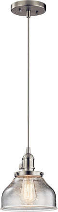 Kichler Avery 1-Light Bell Mini Pendant Light Fixture with Clear Seeded Glass in Brushed Nickel for Kitchen Island Lighting or Dining Room Hanging Lamp (8.5' x 8'), 43850NI