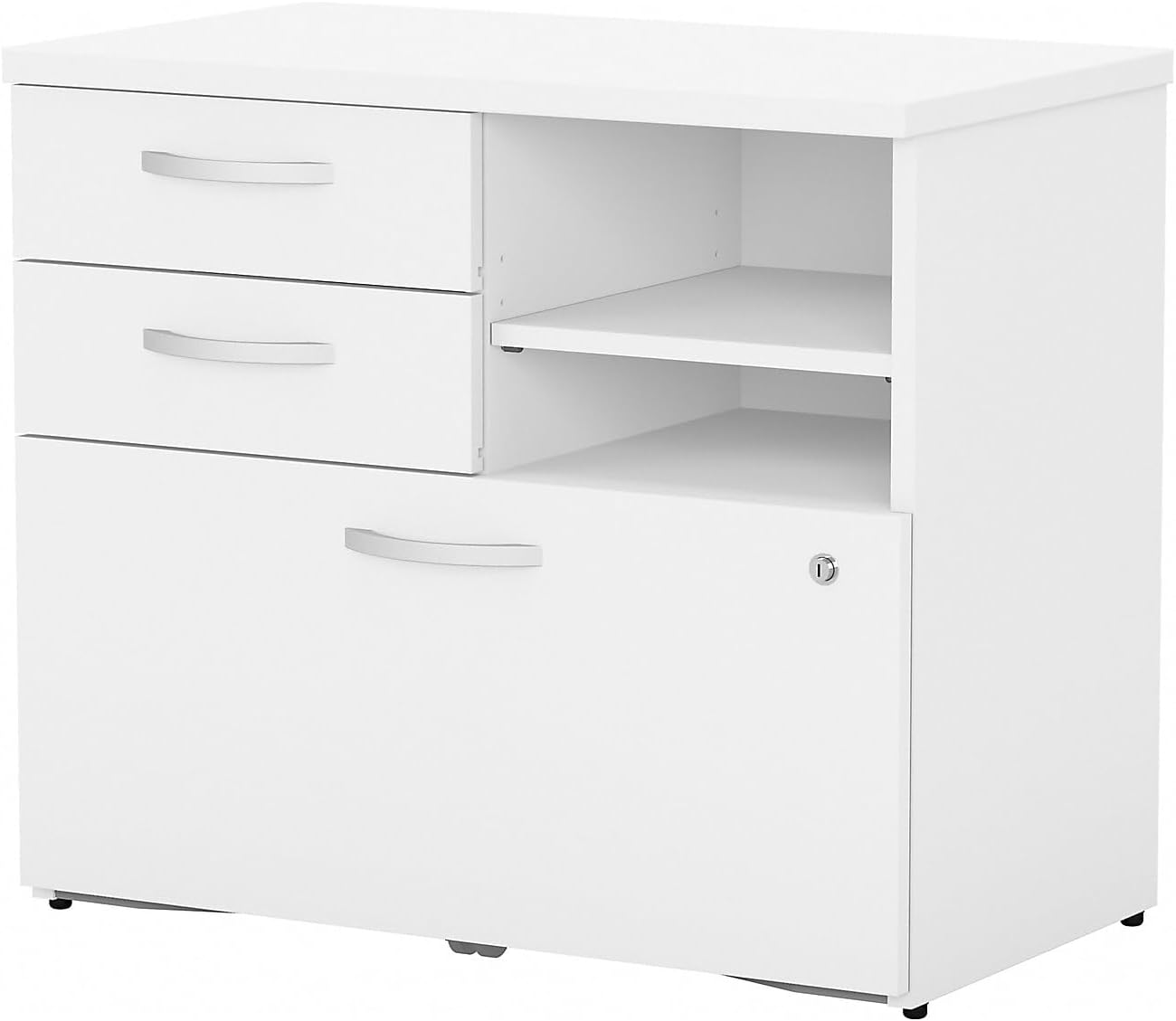 Bush Business Furniture Studio C Office Storage Cabinet with Drawers and Shelves in White