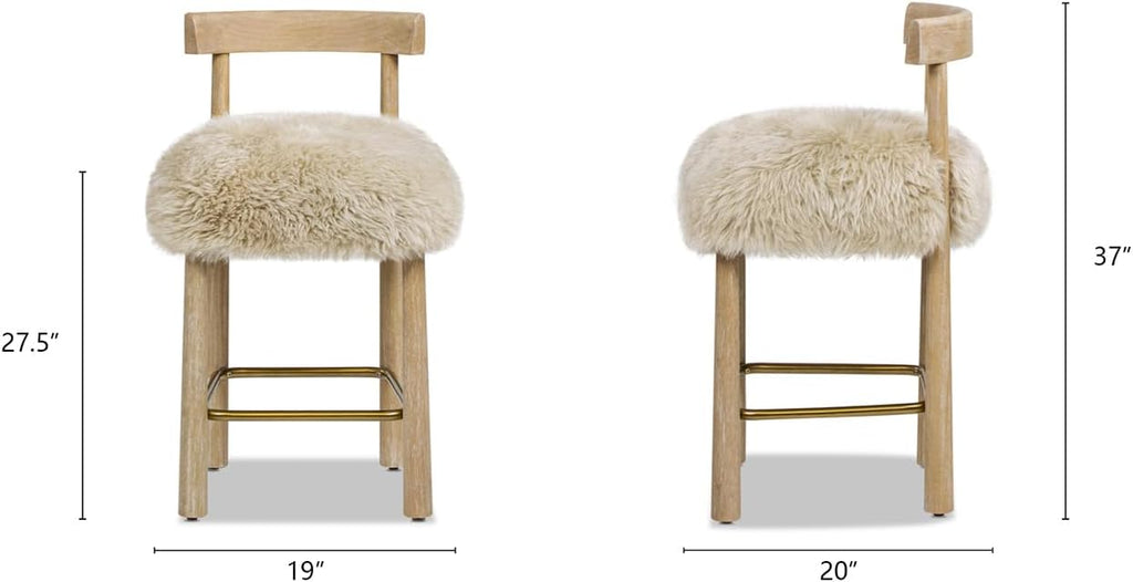 Jennifer Taylor Home Arden 27.5 Genuine Fur Counter Height Bar Stool, Natural Blonde Genuine Fur