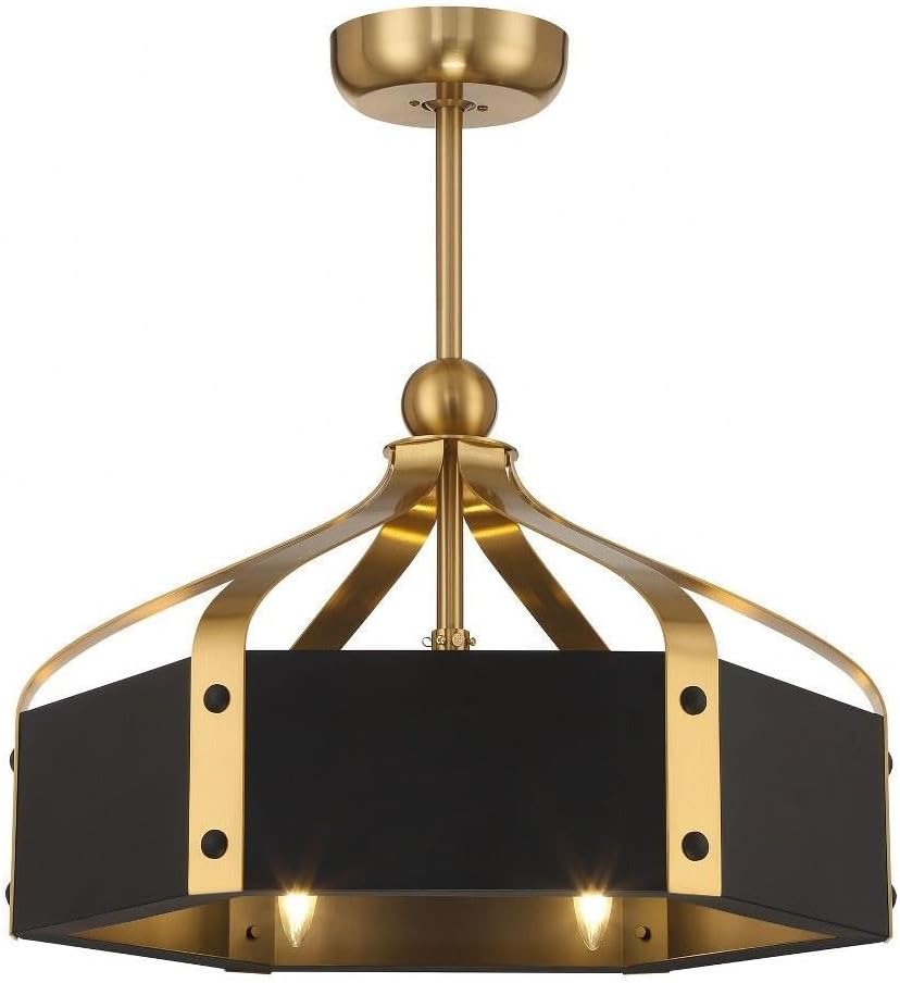 Savoy House 26-FD-7806-143 Sheffield Modern Metal Fandelier Ceiling Fan with Remote, LED 6-Light 36 Total Watts, 28' H x 26' W, Matte Black & Warm Brass