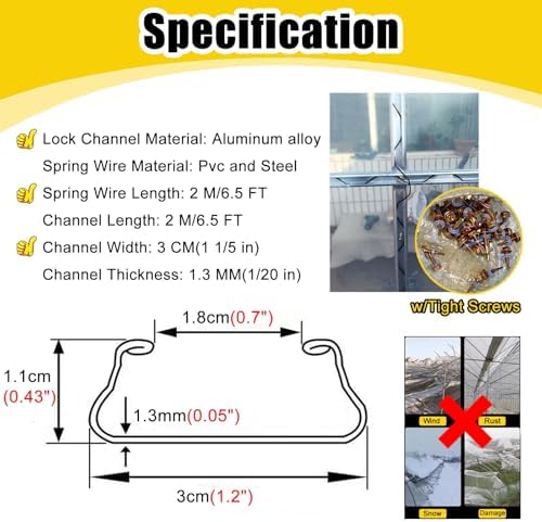 Durable Greenhouse Film Lock Channel & Wiggle Wire - Aluminum Track Profile with Spring Wire for Easy Installation - Ideal Side Wall Solution for Home Gardeners (28m)