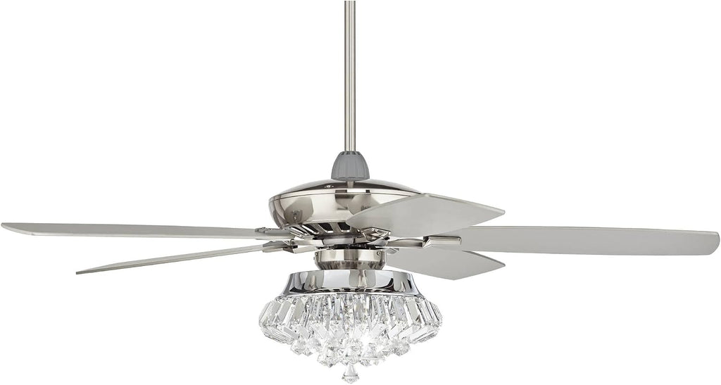 Casa Vieja 52' Journey Modern Indoor Ceiling Fan with LED Light Dimmable Remote Control Brushed Nickel Balde Clear Crystal Ball Strand for House Bedroom Living Room Home Kitchen Dining
