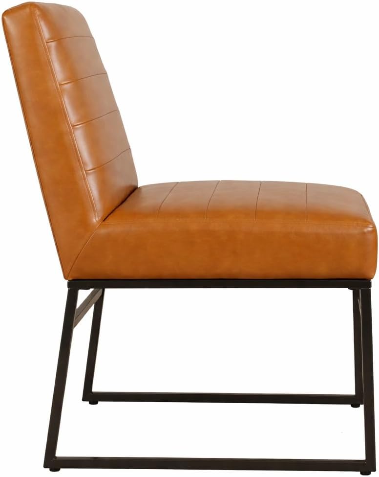 HomePop Channeled Metal Dining Chair - Caramel Brown Faux Leather (Single Pack)
