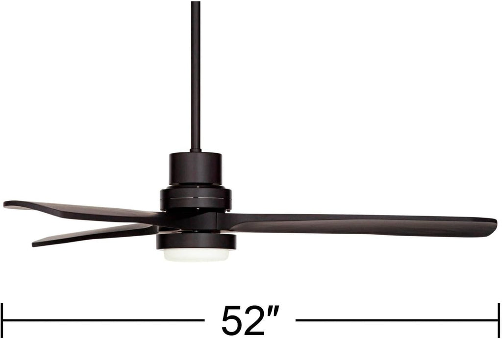 Casa Vieja 52' Delta DC Modern Indoor Outdoor Ceiling Fan 3 Blade CCT LED Light Remote Control Matte Black Finish Wood Blades Bedroom Living Room Kitchen Garage Dining DC Motor Decorative Dimmable