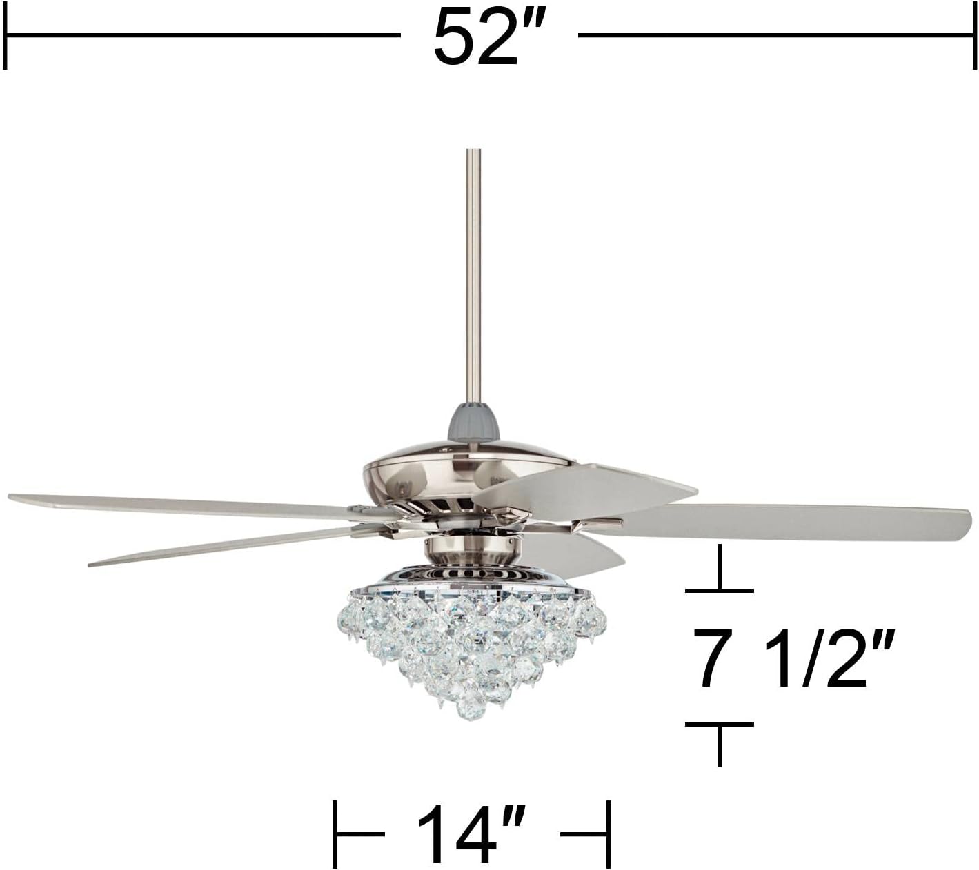 Casa Vieja 52' Journey Indoor Ceiling Fan with Light LED Dimmable Remote Control Brushed Nickel Silver Blades Crystal Ball Diamond Beads for Living Room Kitchen Bedroom Family Dining