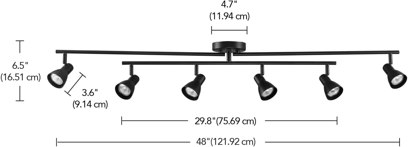 Globe Electric 64000168 51' 6-Light Adjustable Track Lighting, Matte Black, Center Swivel Bar, Moveable Outer Bars, Pivoting Track Heads, Ceiling Light, Home Improvement