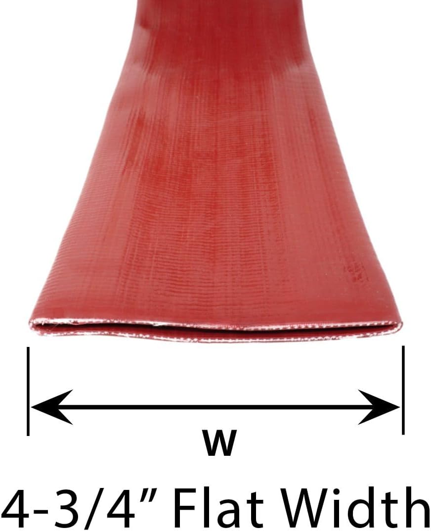Gloxco 3' x 100′ Red Heavy Duty Lay Flat PVC Discharge Hose Assembly with Aluminum Cam and Groove C and E Fittings