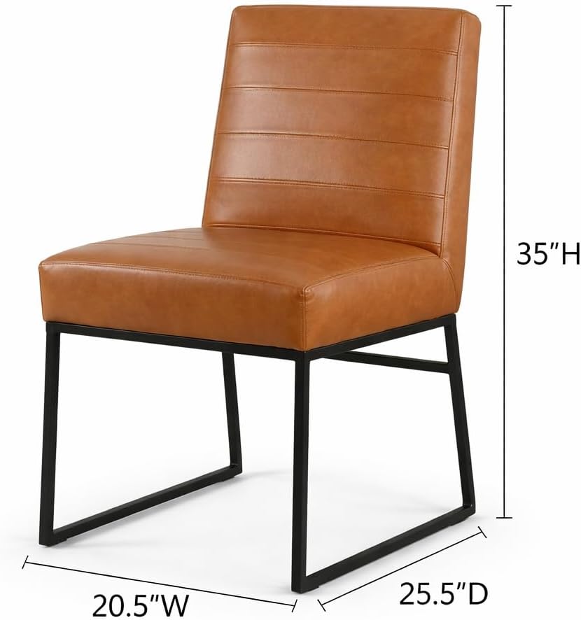 HomePop Channeled Metal Dining Chair - Caramel Brown Faux Leather (Single Pack)