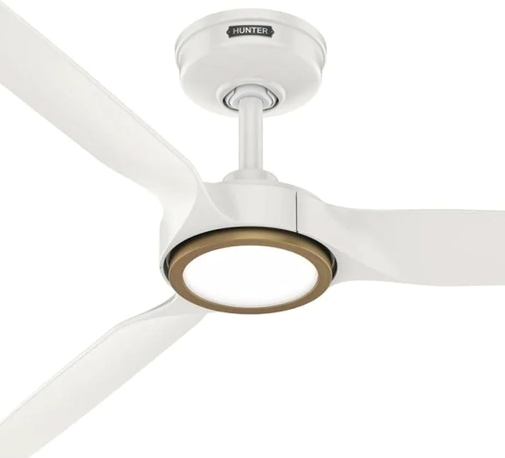 Hunter Fan Outdoor or Indoor Ceiling Fan, 52 in White Ceiling Fan with Light and Remote for Patios, Living Room, Bedroom, Porch, Garage, 3 Blades (Renewed)