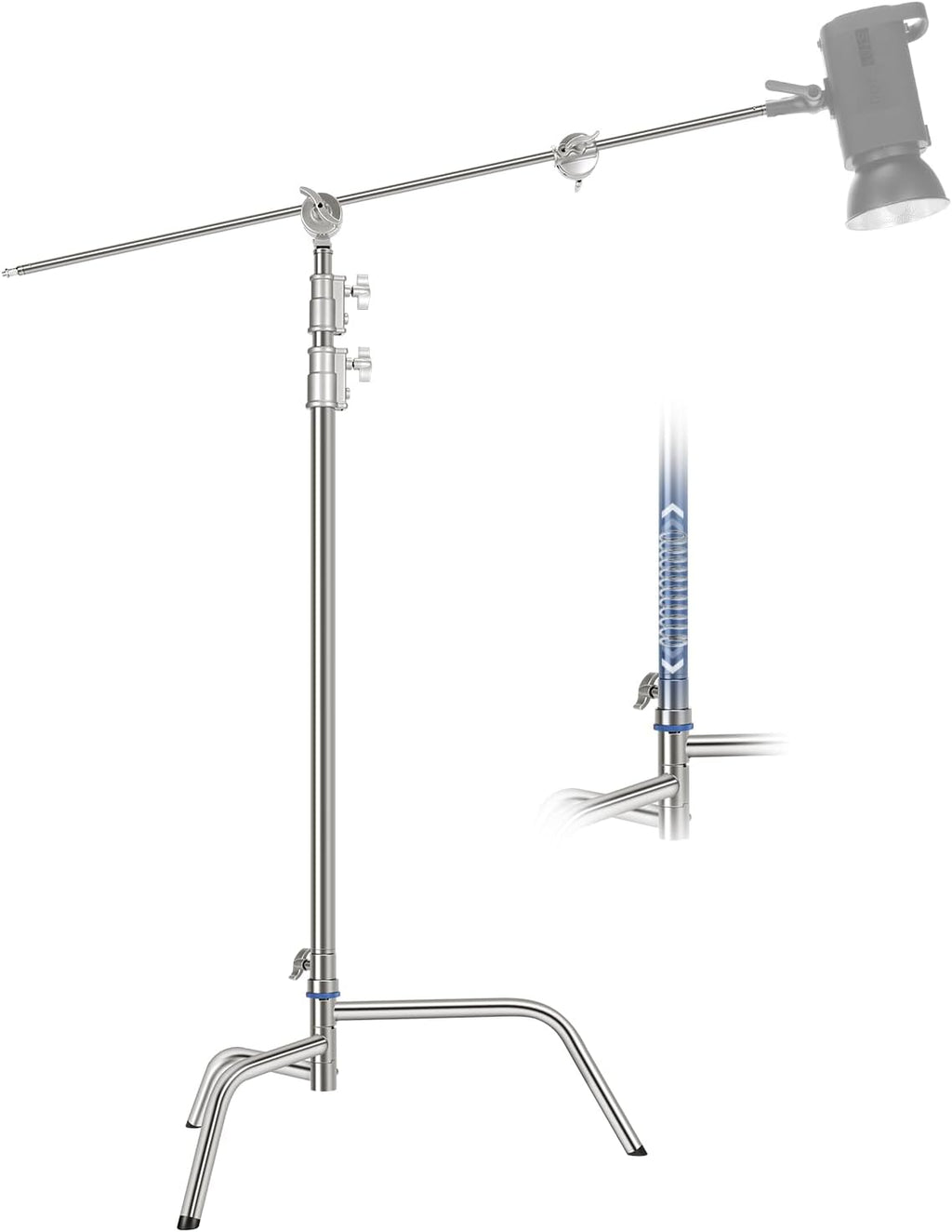 NEEWER 10.5ft Stainless Steel Heavy Duty C Stand with Boom Arm, Quick Setup Base, Thicker Center Rod Max Load 44lb/20kg, Photography Light Stand with 4.2ft Holding Arm for Monolight Softbox, SC320Q