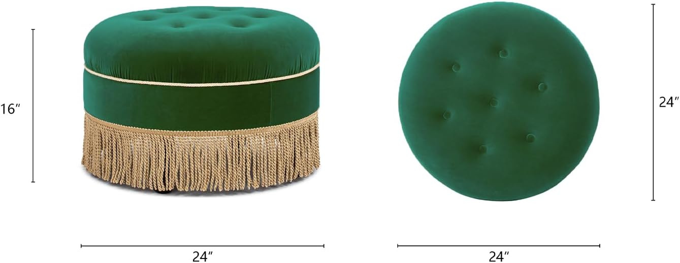 Jennifer Taylor Home Yolanda 24' Round Upholstered Accent Ottoman, Ultramarine Green