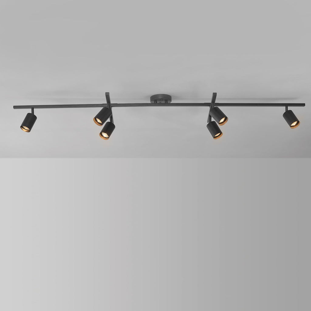 Globe Electric 59463 6-Light Track Lighting, Matte Black Finish, Center Swivel Bars, Adjustable Heads, Dimmable, GU10 Base, Modern Industrial Design