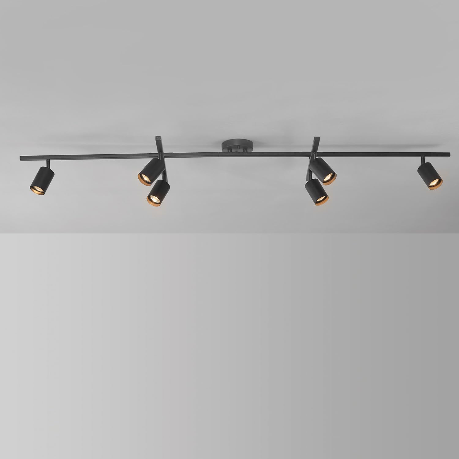 Globe Electric 59463 6-Light Track Lighting, Matte Black Finish, Center Swivel Bars, Adjustable Heads, Dimmable, GU10 Base, Modern Industrial Design