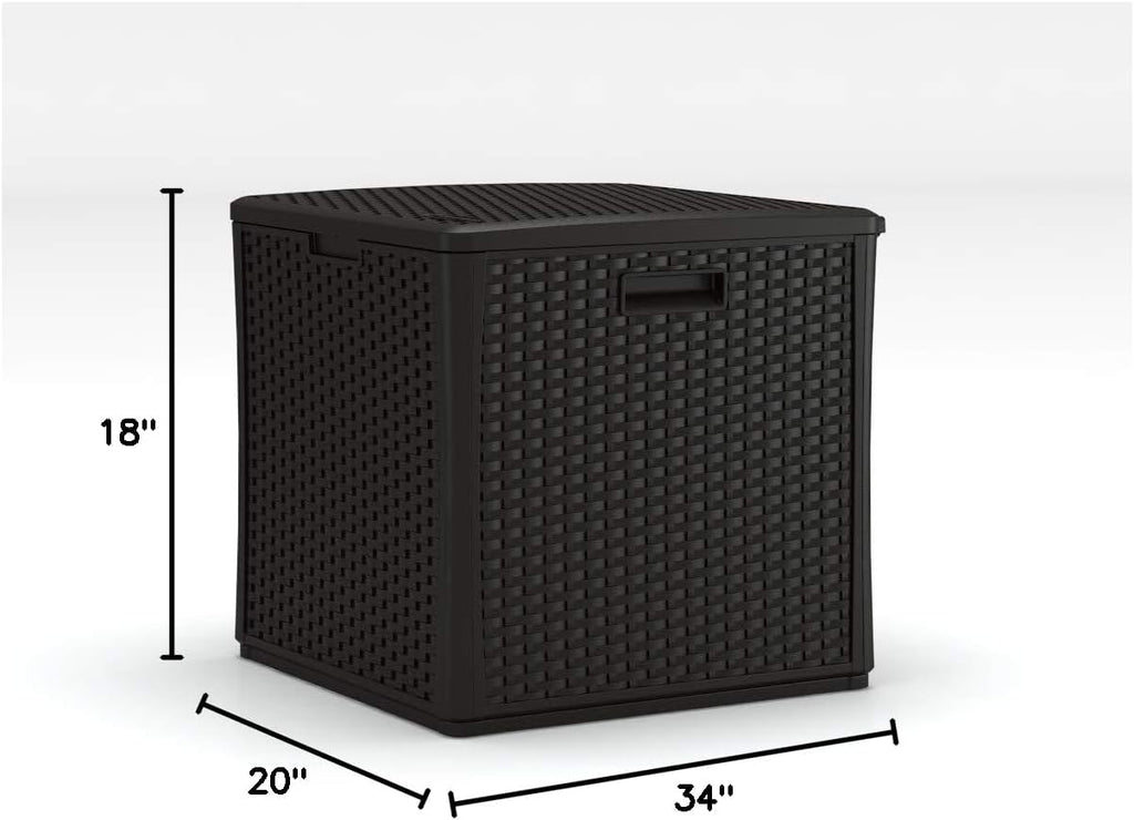 Suncast 30 Gallon Resin Outdoor Patio End Table Storage Box, Java, Made in the USA