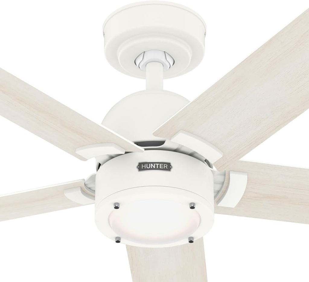 Hunter Fan 52 Inch Fresh White Indoor Ceiling fan with Light and Remote for Bedroom, Living Room, Office, Kitchen (Renewed)
