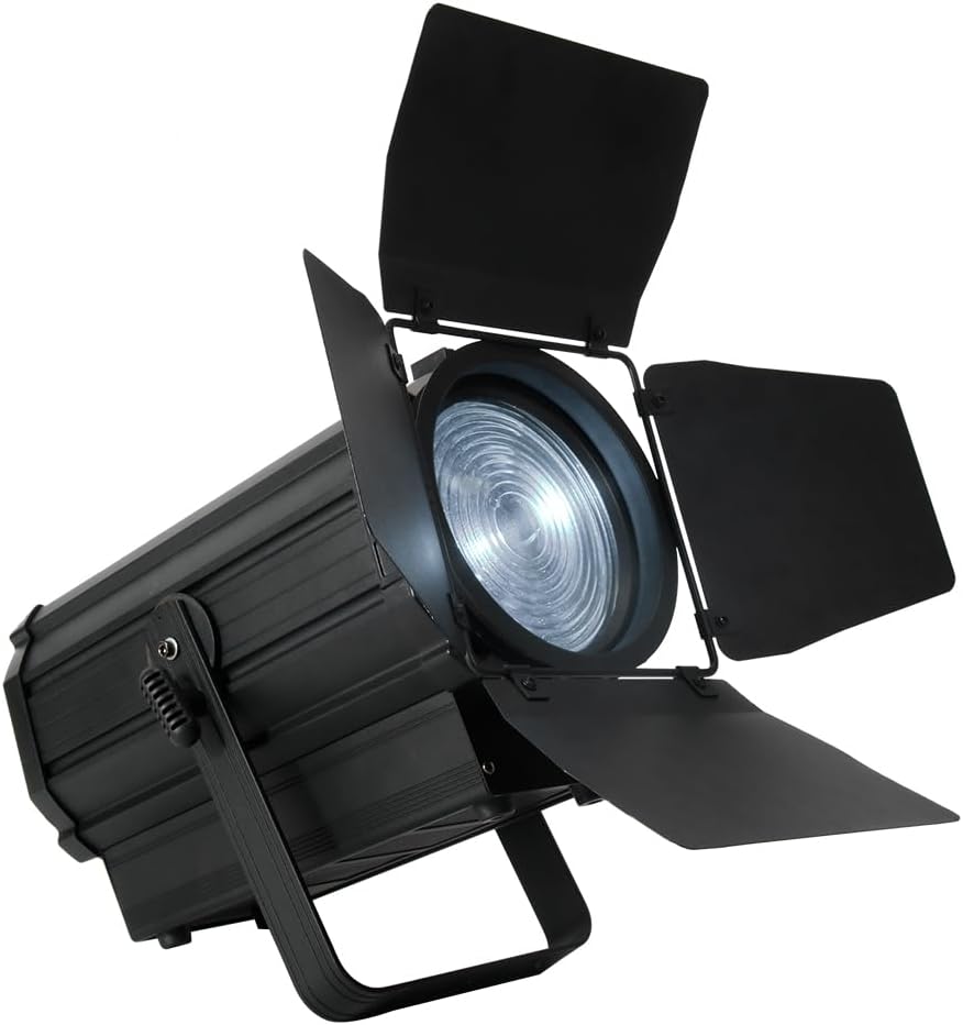 SHEHDS LED 250W Foucs Spotlight COB, Warm Cool Whtie, Linear Zoom 15-55° Stage Wash Lights with Barn Door Fresnel Lens 3200k-5600k DMX512 Spotlight DJ Light for Church Disco Ball Wedding Theater