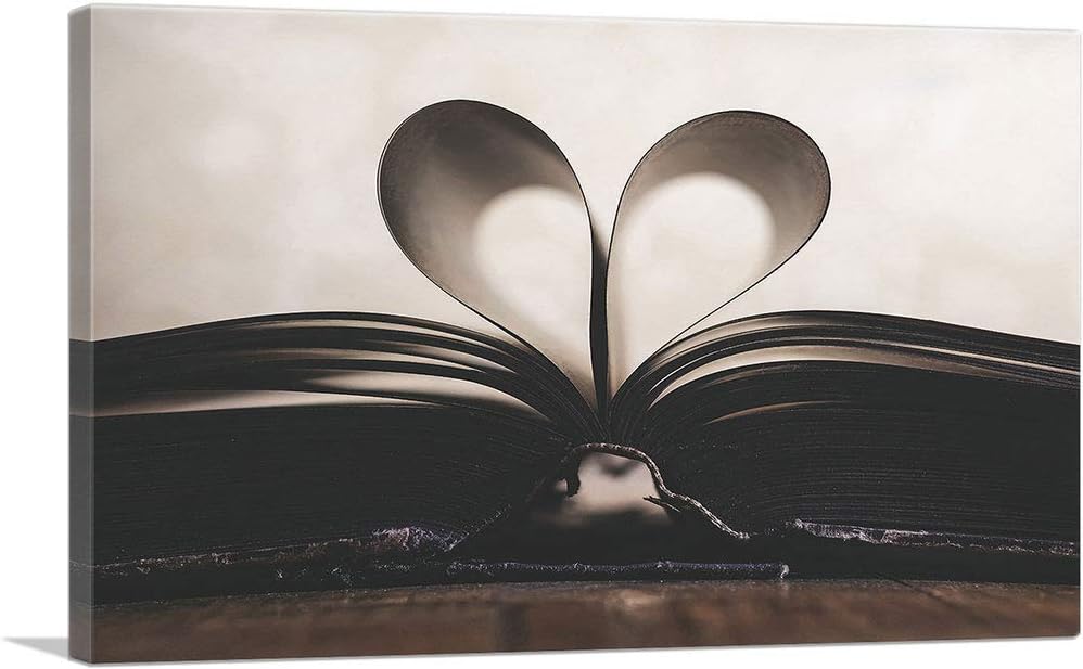 ARTCANVAS Book Heart Page Home decor Canvas Art Print Stretched Framed Painting Picture Poster Giclee Wall Decor - 60' x 40' (1.50' Deep)