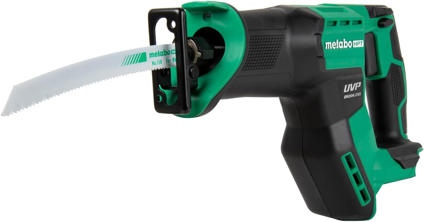 Metabo HPT 18V MultiVolt Cordless Compact Reciprocating Saw, Top Class Cutting Speed, 20% More Compact, 1-1/8' Stroke Length, 3,000 SPMs, Up to 125 Cuts Per Charge, Tool Body Only, CR18DMAQ4