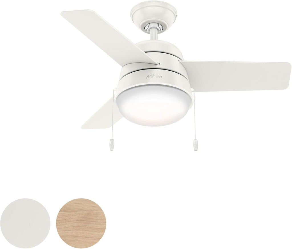 Hunter Fan 36 Inch Fresh White Indoor Ceiling Fan with Light and Pull Chain for Bedroom, Kitchen, Living Room (Renewed)