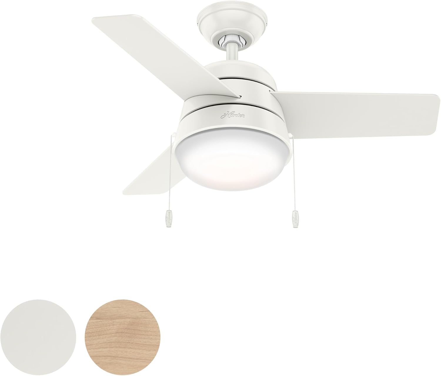 Hunter Fan 36 Inch Fresh White Indoor Ceiling Fan with Light and Pull Chain for Bedroom, Kitchen, Living Room (Renewed)