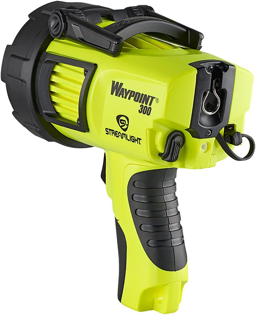 STREAMLIGHT Lightweight Rechargeable Long-Range 1000 Lumens Waypoint 300 Yellow Spotlight w/120V AC Charger with Waypoint Rechargeable/Super Siege 12V DC Cord