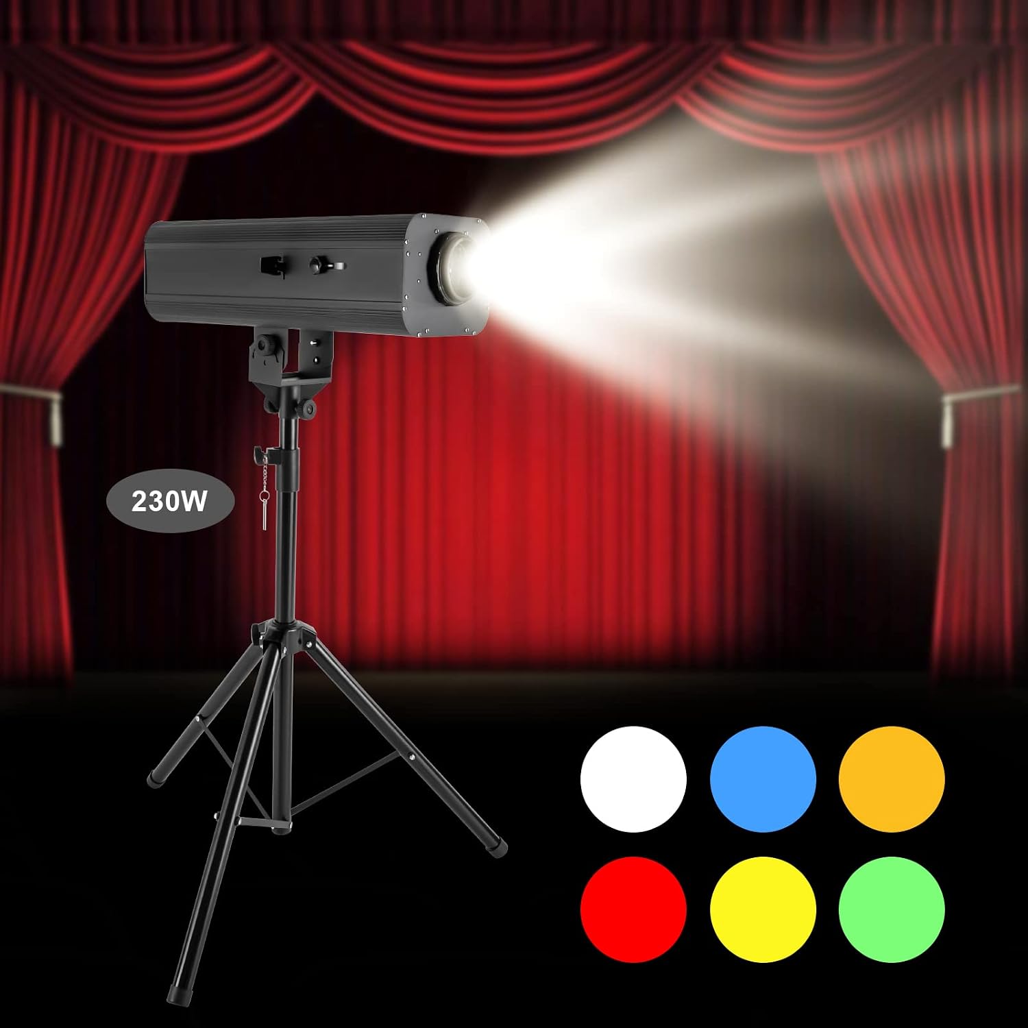 TFCFL 230W Stage Spotlight LED Follow Spotlight Manual Control Spot Light with Tripod Stand Adjustable Aperture DJ Wash Light for Disco Party Clubs Wedding Stage Effect