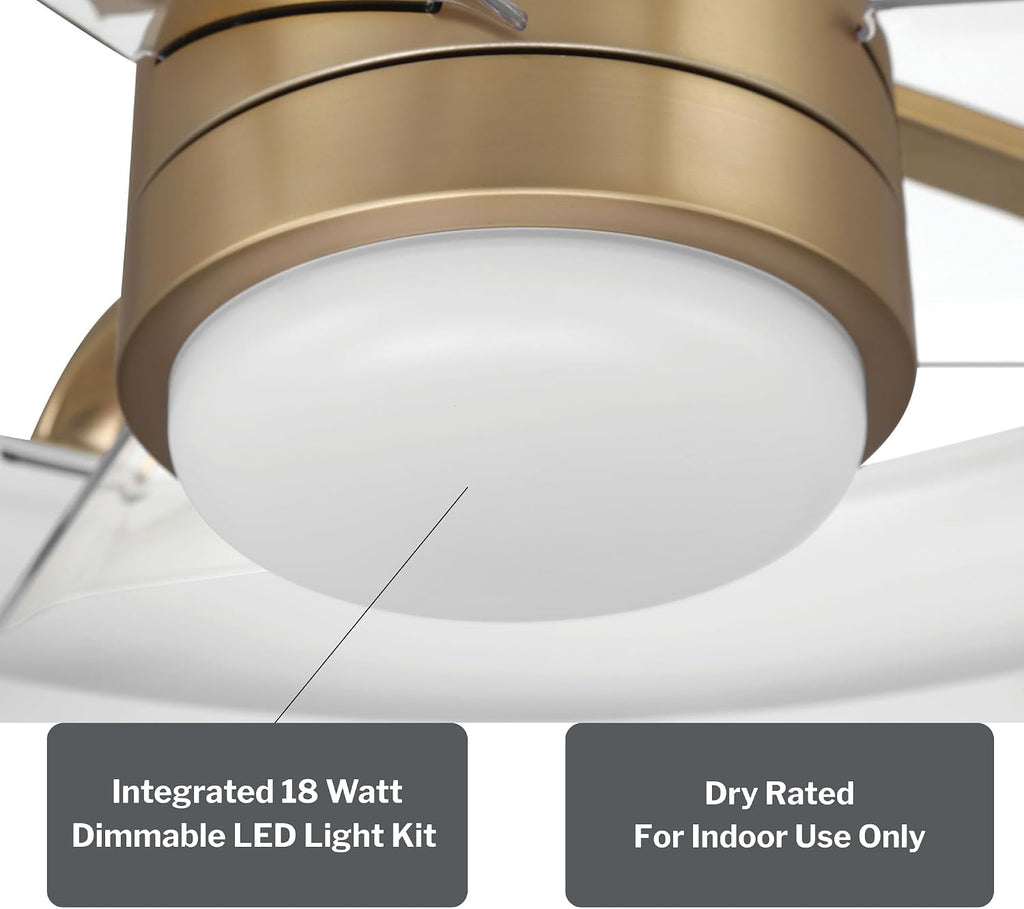 Craftmade TYL24WSB3-NWF Taylor 24 Inch 3 Blade Ceiling Fan | White and Satin Brass Finish with Clear Acrylic Blades | Integrated 1167 Lumens LED 3000K | Remote Included | DC Motor Indoor Fandelier