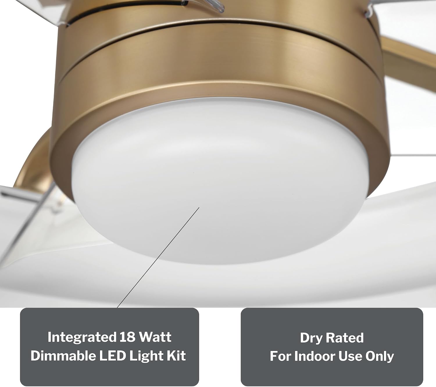 Craftmade TYL24WSB3-NWF Taylor 24 Inch 3 Blade Ceiling Fan | White and Satin Brass Finish with Clear Acrylic Blades | Integrated 1167 Lumens LED 3000K | Remote Included | DC Motor Indoor Fandelier