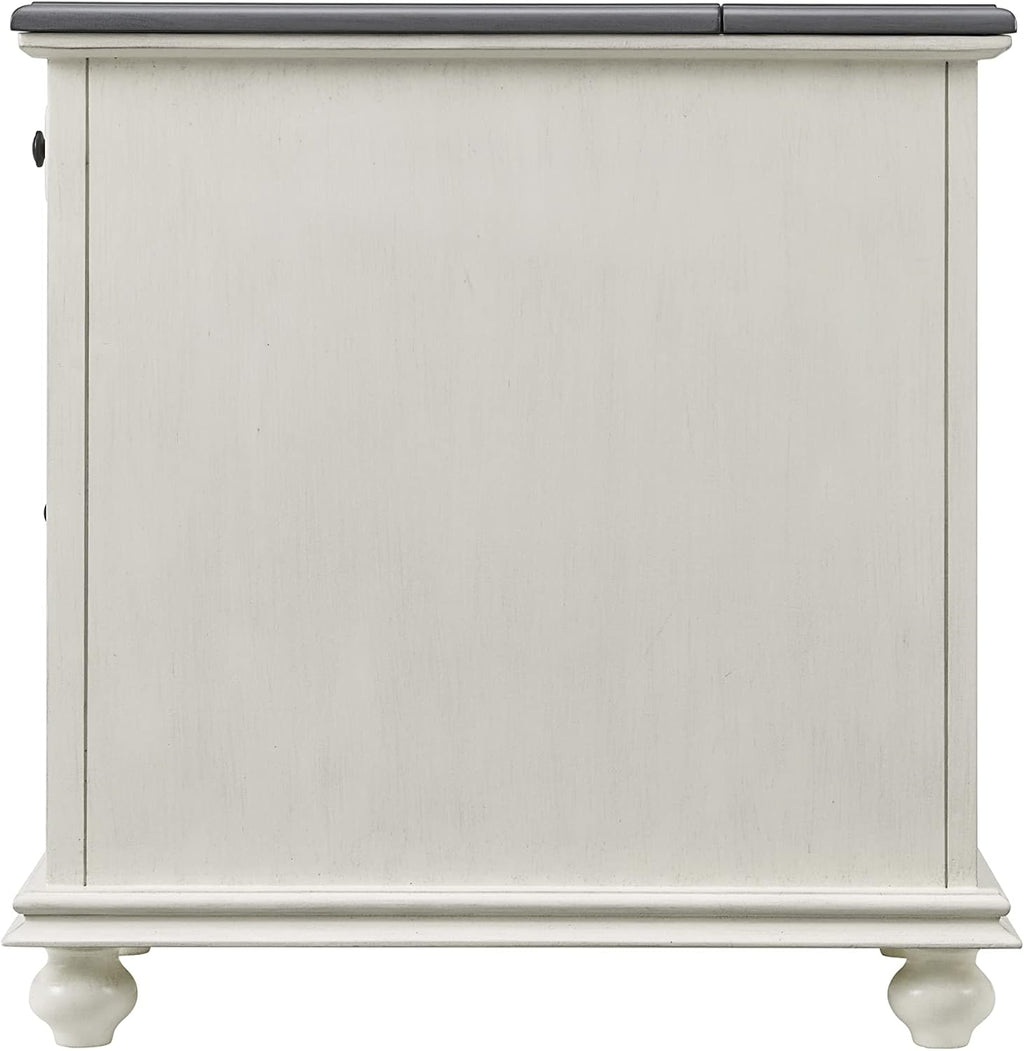 Martin Svensson Home Elegant Chairside End Table with Power — 24″W x 16″D x 25″H, White with Gray Top — Transitional Painted Accent Table with Flip-Top USB Charging, Drawer & Cabinet Storage