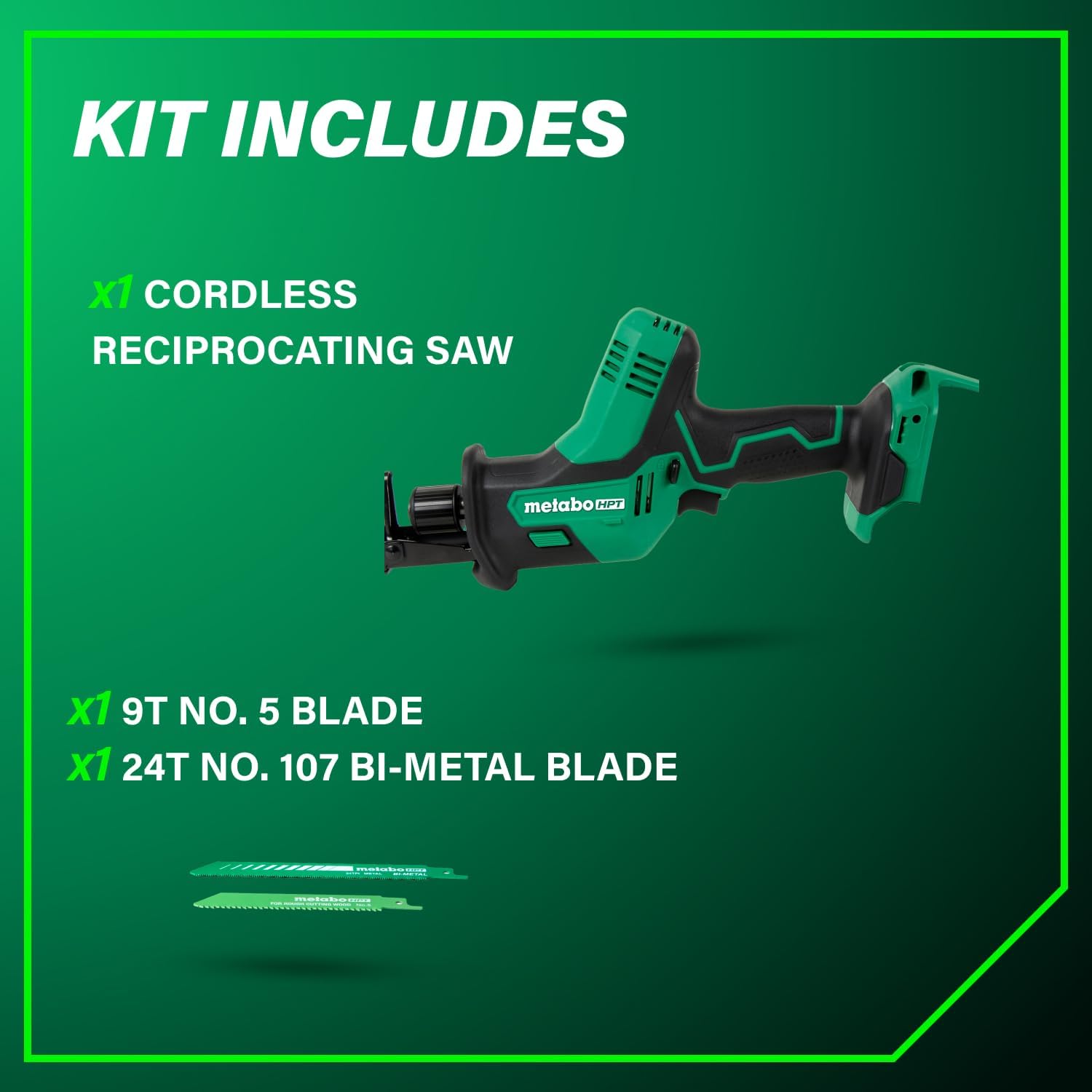 Metabo HPT 18V Cordless One-Handed Reciprocating Saw, Lightweight Design, Compact Saw Size, High-Speed 3,200 Strokes Per Minute, Versatile Blade Compatibility, LED Light, CR18DAQ4