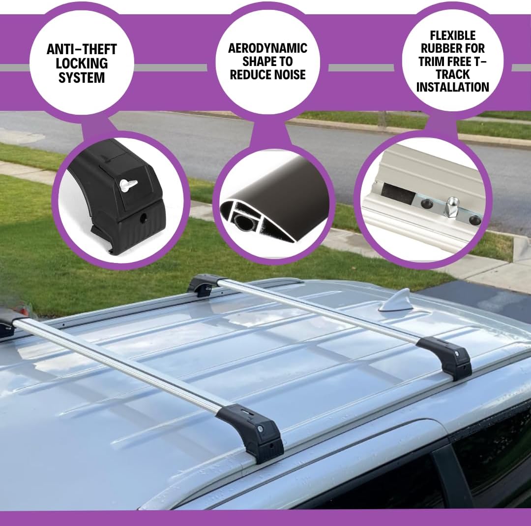 ERKUL Roof Rack Cross Bars for Audi Q3 2019-2025 | Aluminum Crossbars with Anti Theft Lock for Rooftop | Compatible with Flush Rails - Silver