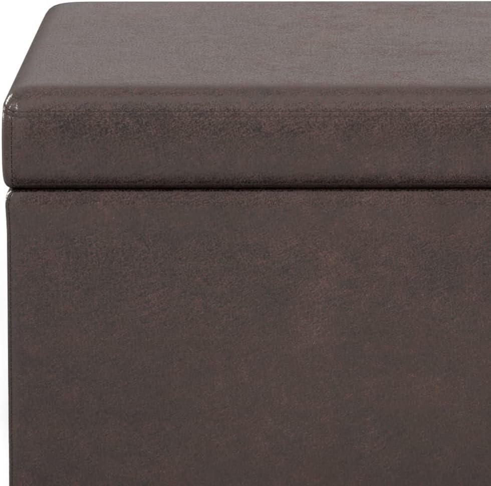 SIMPLIHOME Avalon Extra Large Storage Ottoman Bench - 54 inch Wide Upholstered Vegan Leather Rectangular Lift-Top Ottoman in Distressed Brown, Contemporary Bench for Living Room with Hidden Storage