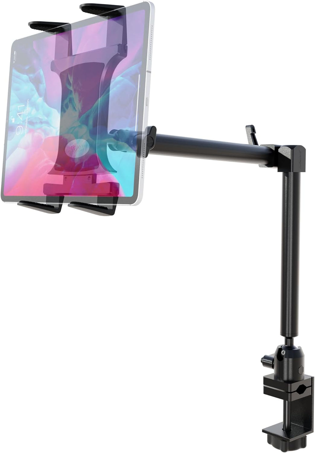 ARKON Mounts Heavy-Duty Tablet Mount with Clamp | Universal Tablet Holder | Strong C-Clamp | Multi-Angle Arm | Compatible with iPad Pro, Mini, Surface Pro, Samsung Tablets, and more