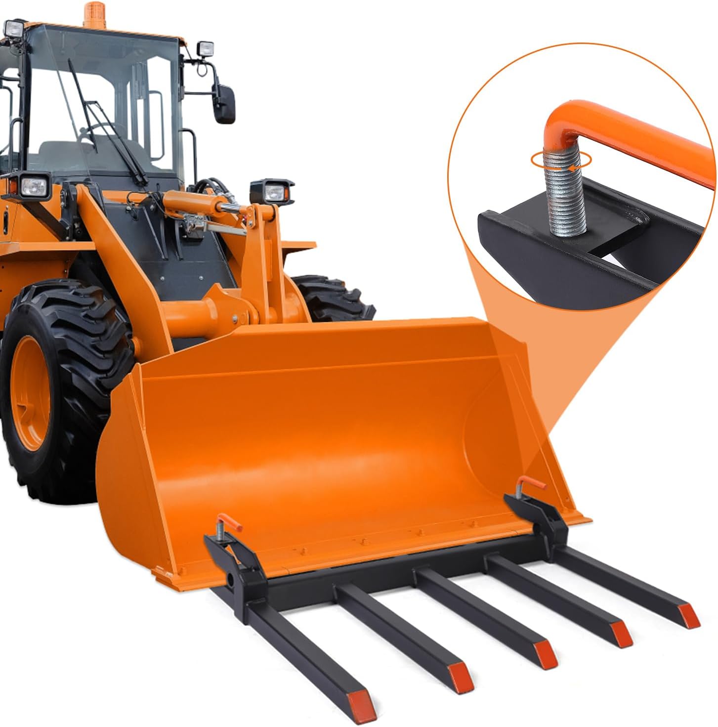 GAOMON Clamp on Debris Forks to 48' Bucket, Heavy Duty 5 Fork Tines Clamp-on Pallet Attachments with 2500 LBS Capacity Fit for Tractor Bucket, Skid Steer Loader
