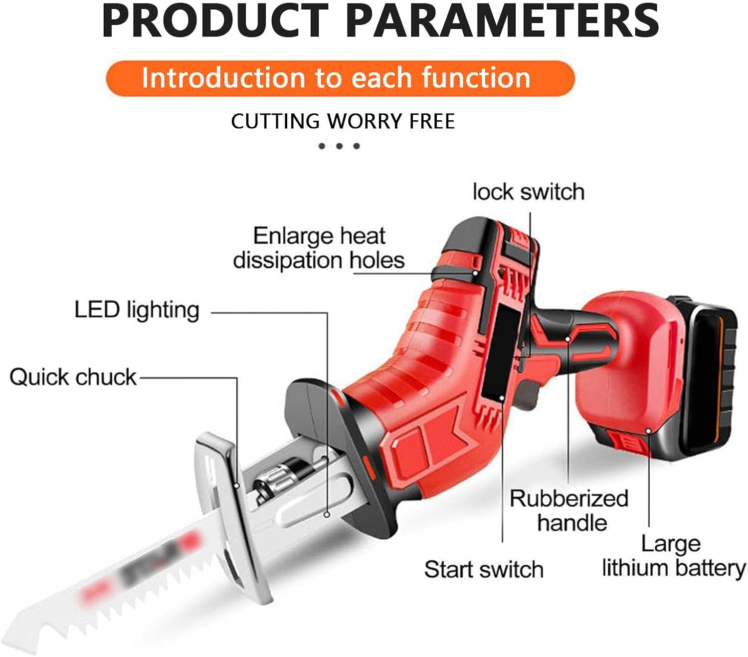 Cordless Reciprocating Saw,21v Electric Saber Saw Set,Led Illuminated Compact One-Handed Tool, with 2 Pieces 6000mah Batteries and Charger, Including 4 Blades