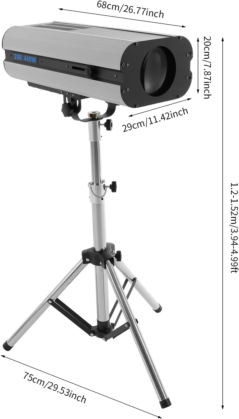 440W Stage Spotlight Withtripod Stand, LED Stage Light DMX and Manual Control, Adjustable Aperture Color Temperature 328.08-393.7ft Beam Distance, Follow Spotlight for Theatres, Parties