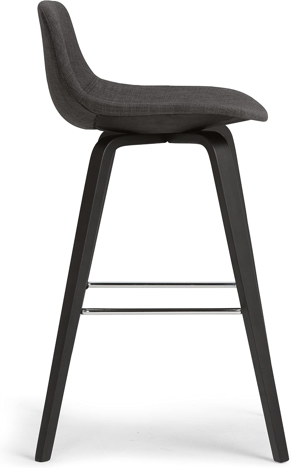 SIMPLIHOME Randolph Counter Stools (Set of 2) - 28 Inch Seat Height Upholstered Bentwood Kitchen Seats in Charcoal Grey Black Linen Look Fabric, Mid Century Seating with Curved Backrest and Footrest