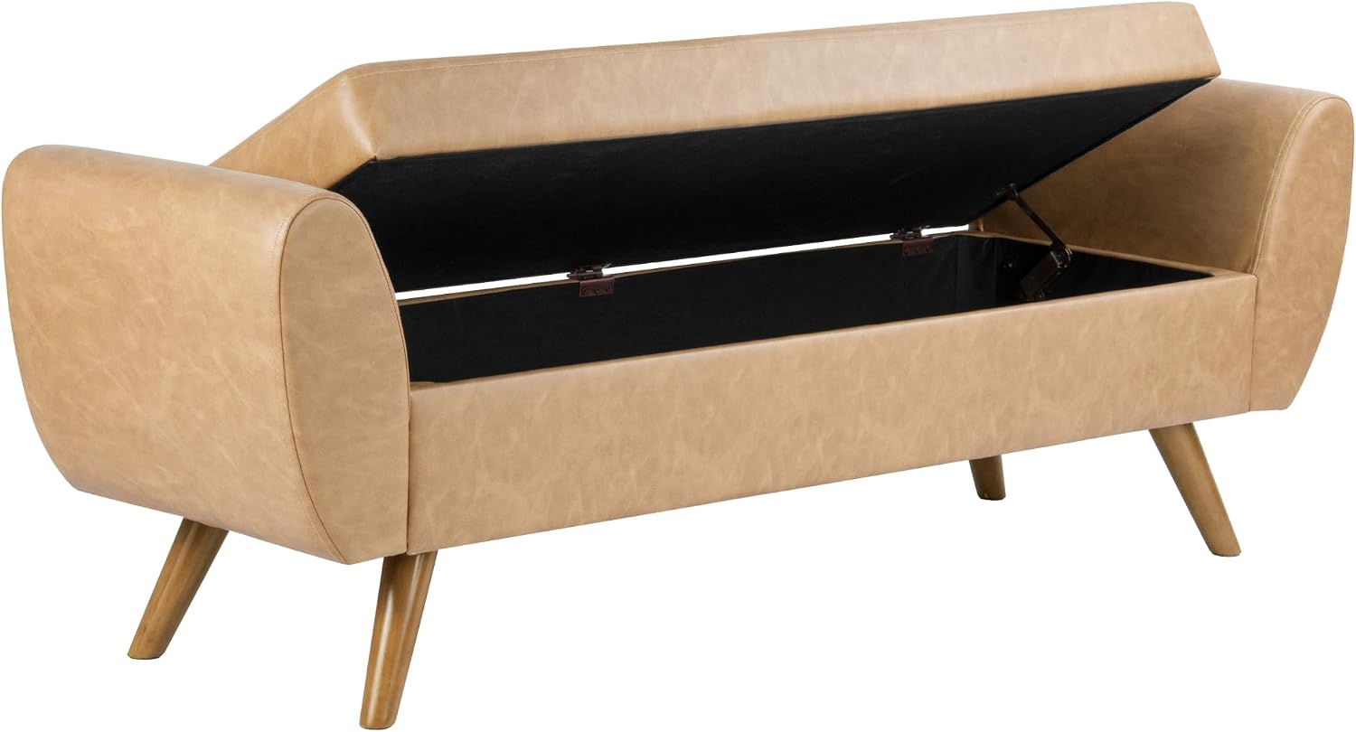 HomePop 60' Modern Storage Bench with Wood Legs - Sand Faux Leather