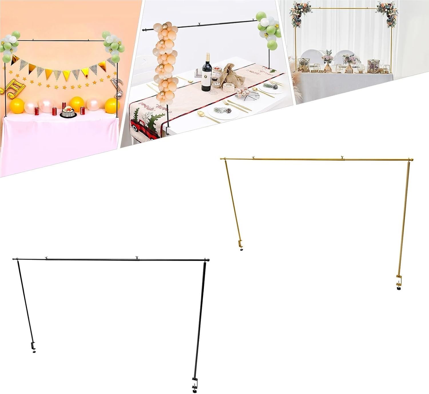 Over The Table Rod Stand 3.94-6.56ft Adjustable Wedding Arch Bracket Metal Stand for Birthday Parties,Christmas Decorations(Gold)