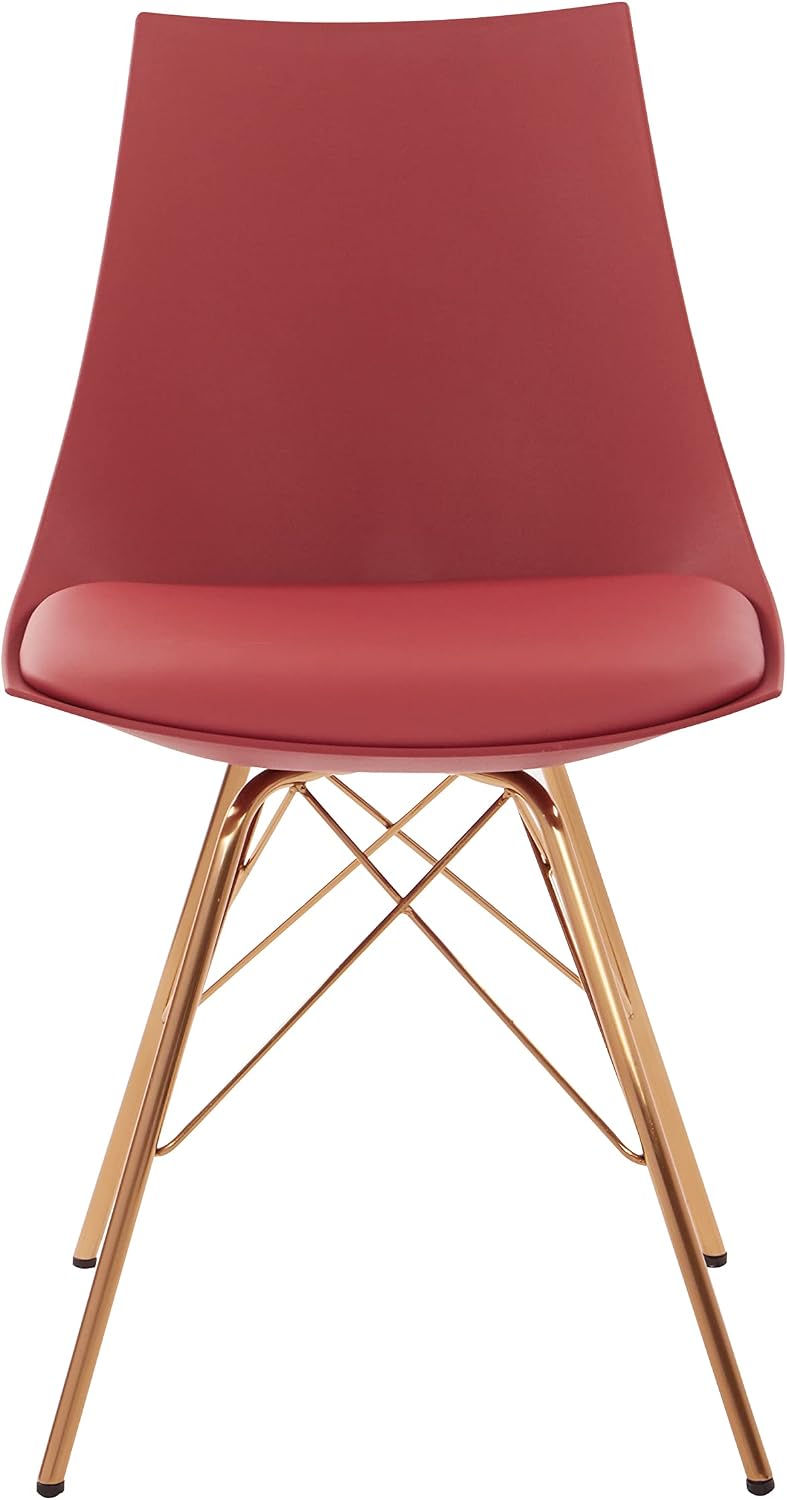 OSP Home Furnishings Oakley Mid-Century Modern Bucket Dining Chair with Faux Leather Padded Seat, Desert Rose