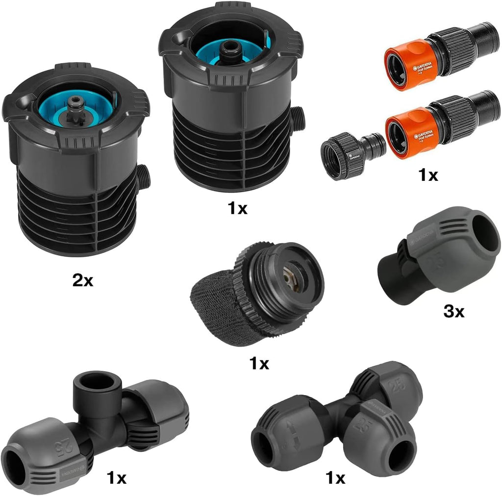 Gardena Sprinkler System Pipeline Starter Set: Complete Set for Entertaining The Pipeline System, Water Removal Around The Home and Garden, Underground Mounting (08270-20) – Assorted Colors