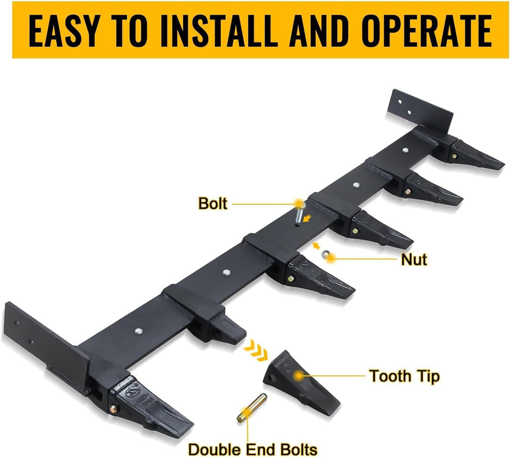 Bucket Tooth Bar for Tractor, 59inch Clamp On Debris Forks 4000 Lb Capacity for Loader Or Skid Steer Heavy Duty Bucket Tooth Kit