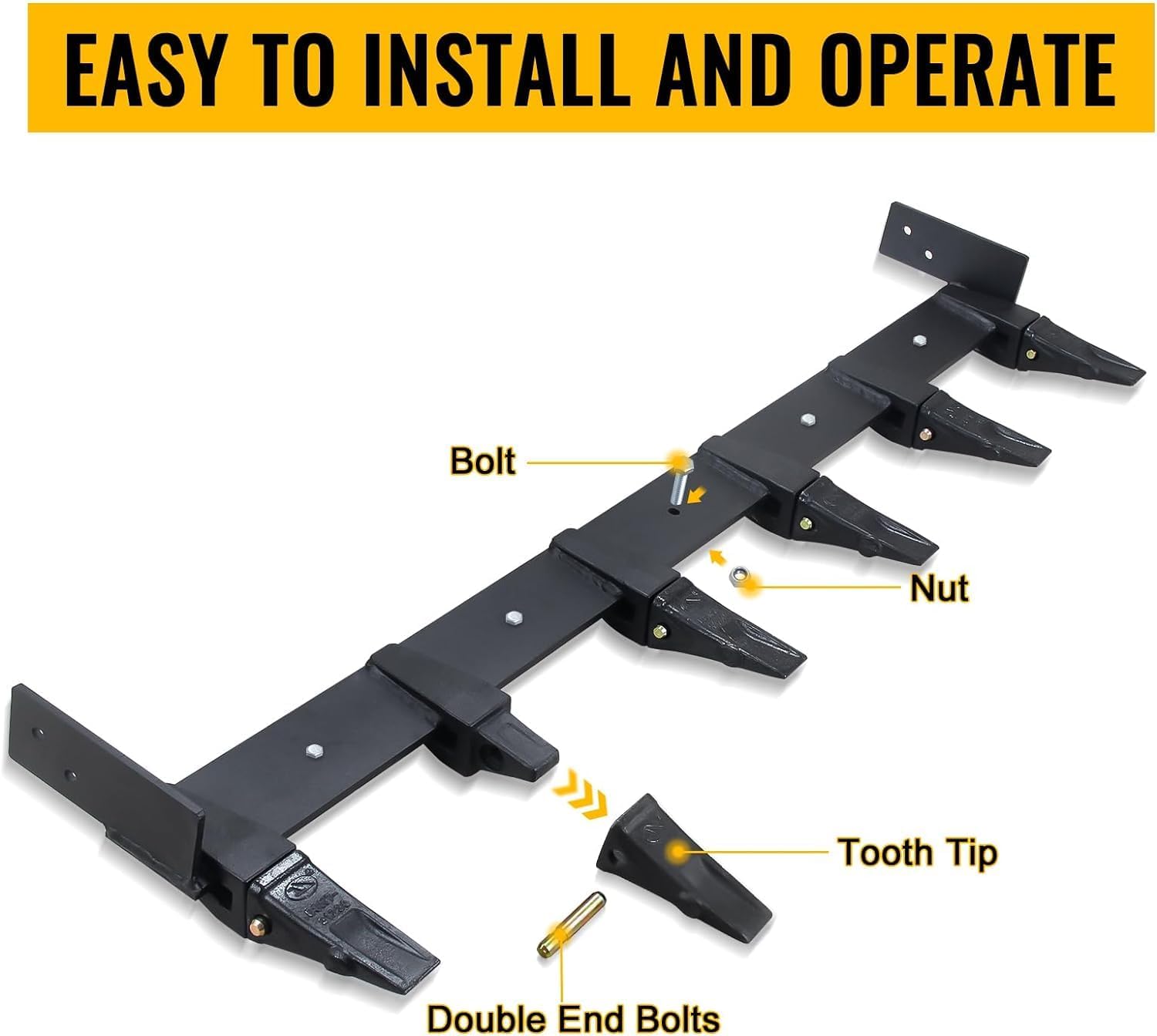 Bucket Tooth Bar for Tractor, 59inch Clamp On Debris Forks 4000 Lb Capacity for Loader Or Skid Steer Heavy Duty Bucket Tooth Kit