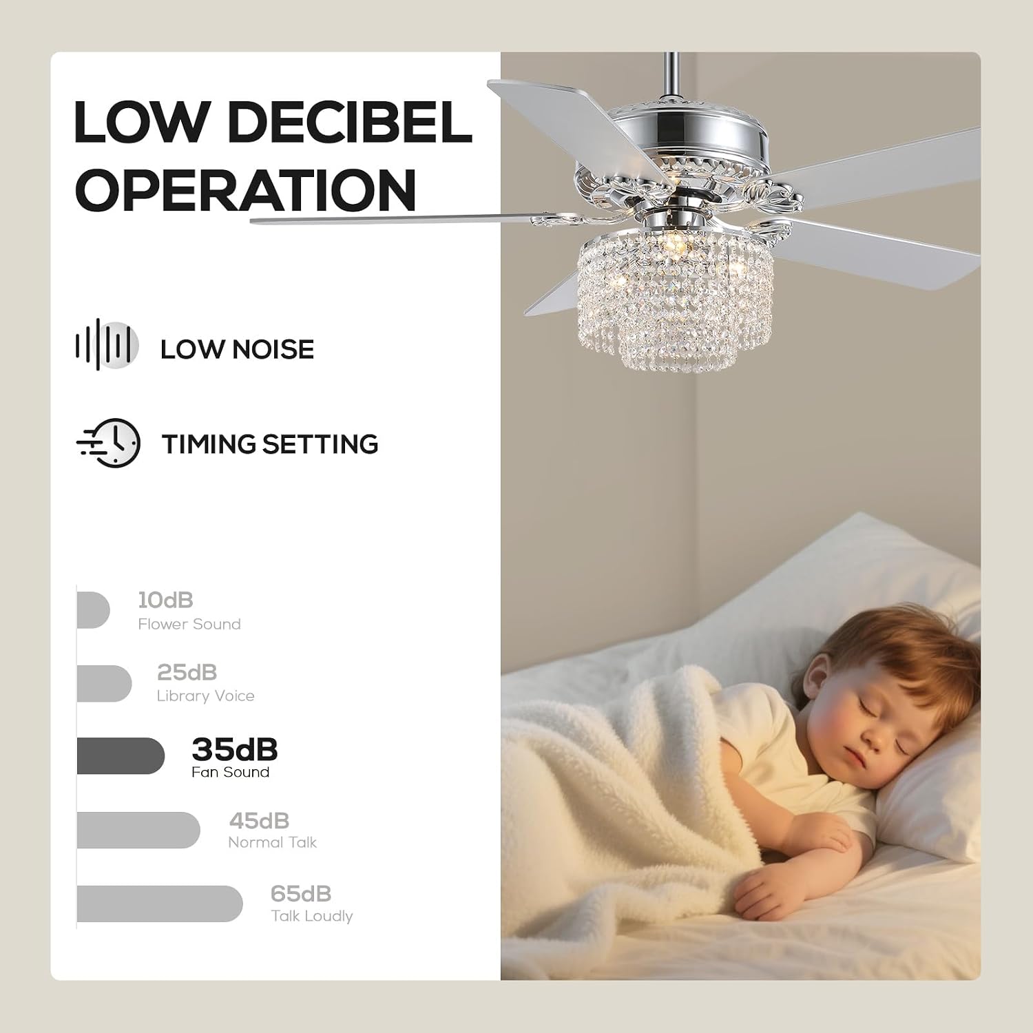 52 Inch Crystal Ceiling Fan with Light and Remote, Modern Reversible Chandelier Fan with Wood Blades, Elegant Fandelier Ceiling Light Kit for Bedroom Dining Room Living Room, Chrome