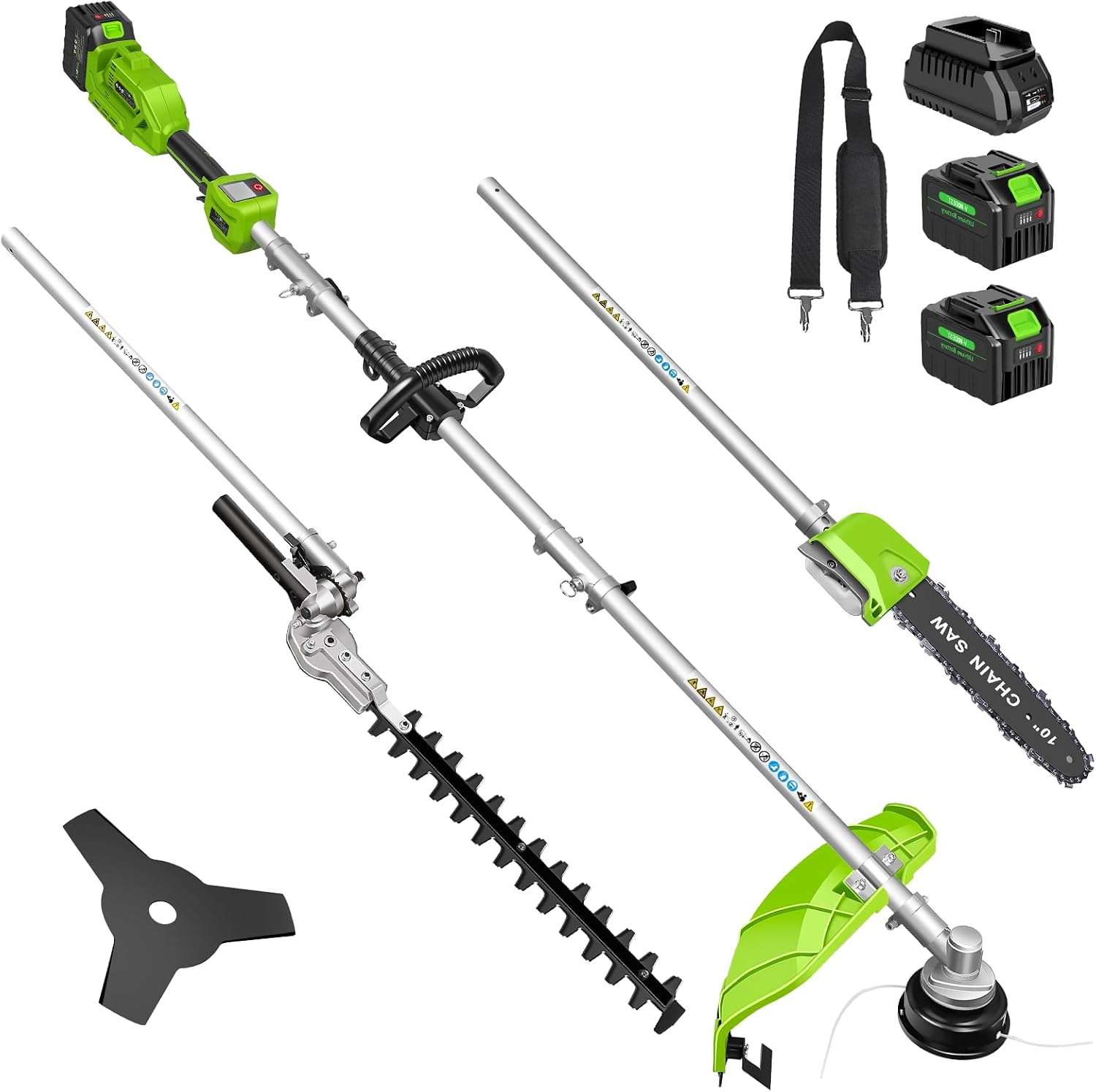4-in-1 Cordless Pole Hedge Trimmer, Pole Saw, Weed Wacker, String Trimmer Edger & Brush Cutter Kit with 2 x 5.0Ah Batteries