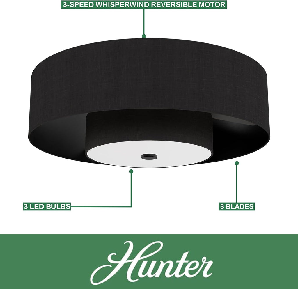 Hunter Fan 30 inch Matte Black - Indoor Fandelier with Light, Remote, Modern-Style, Ceiling Fan for Living Room, Bedroom, Mudroom, Office, Kitchen (Renewed)