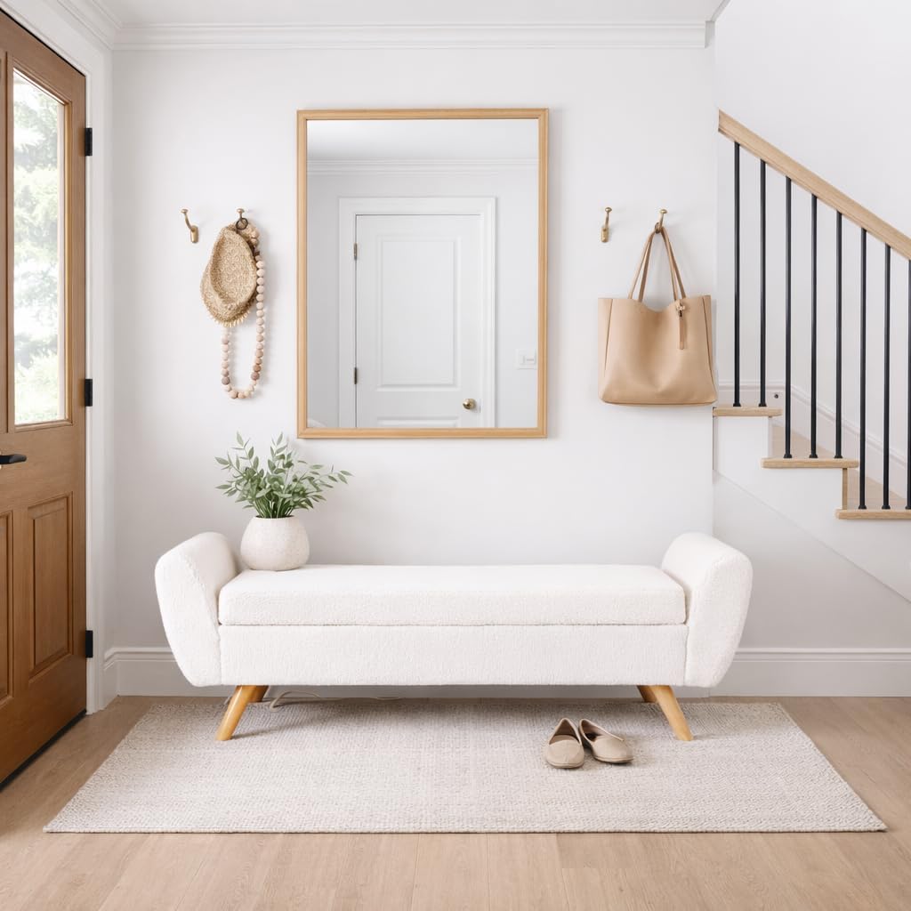 HomePop 60' Modern Storage Bench with Wood Legs - Sherpa Cream